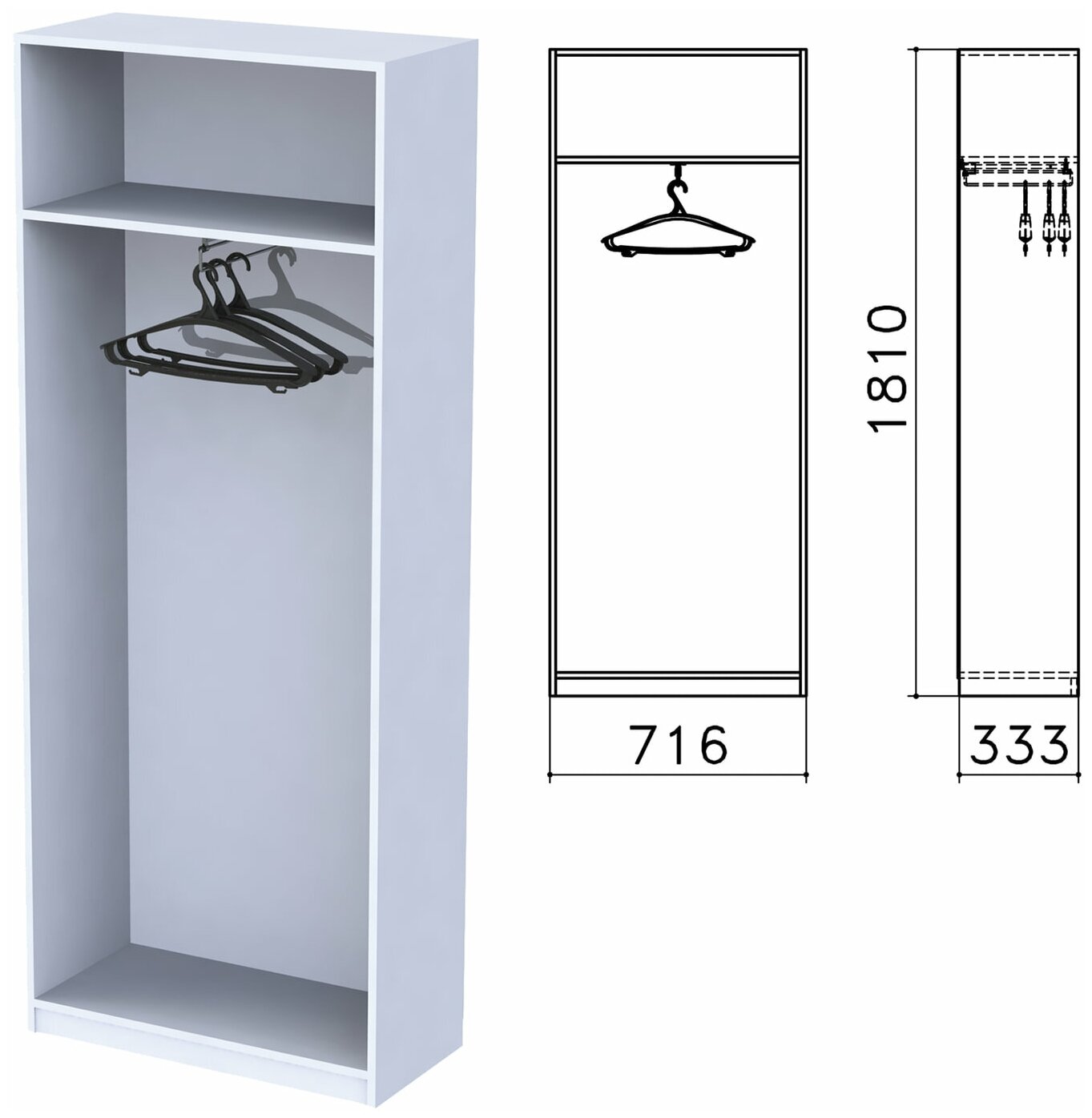 Шкаф (каркас) для одежды "Бюджет", 716х333х1810 мм, серый, 402878-030