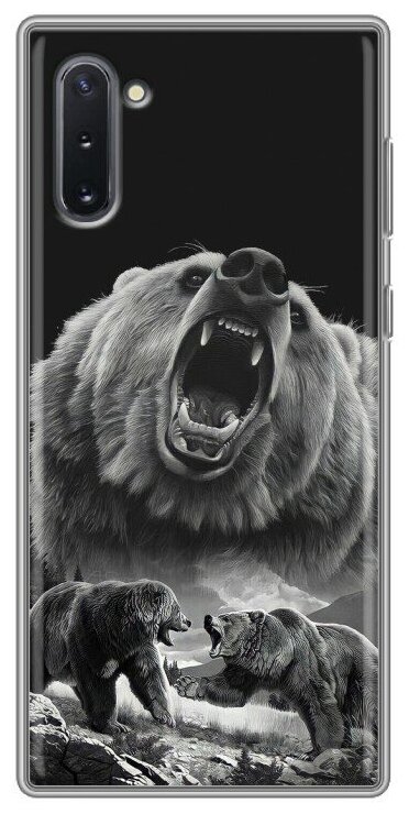 Дизайнерский силиконовый чехол для Самсунг Гэлакси Ноут 10 / Samsung Galaxy Note 10 Схватка медведей
