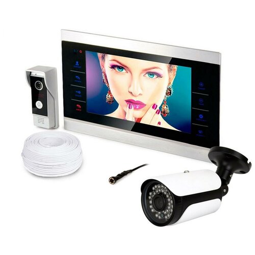 Набор: видеодомофон HDcom S-104 и две видеокамеры KDM-6422F KDM-6215G - запись по движению с любой из камер в подарочной упаковке