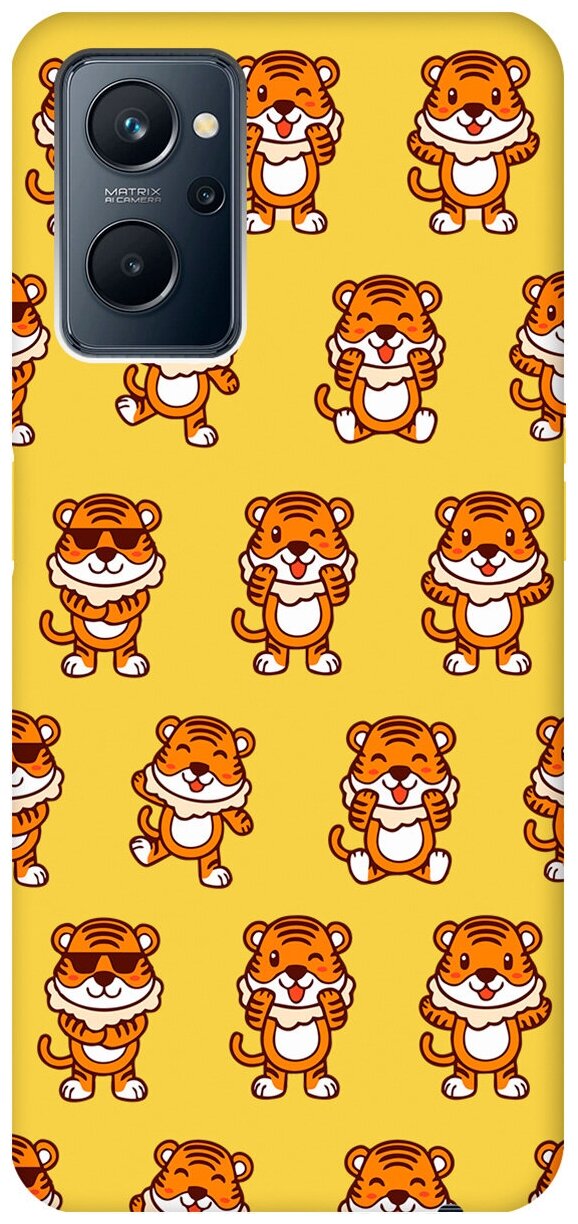 Матовый чехол Tigers Pattern для Realme 9i / Рилми 9и с 3D эффектом желтый