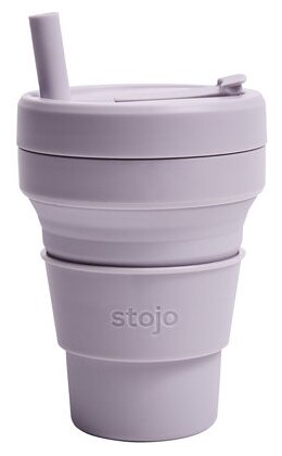 Многоразовый складной стакан STOJO с крышкой для кофе с собой из пищевого силикона / Стакан для кофе / Кружка для кофе 470 мл, цвет Lilac