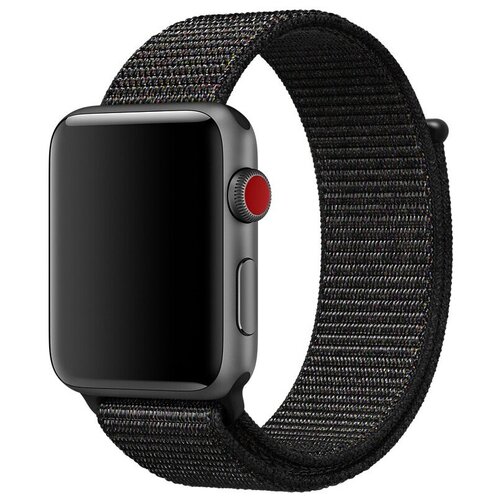 Нейлоновый ремешок для часов Apple Watch 38-40-41 mm, Series 1-7, SE / Тканевый фитнес браслет на липучке Эпл Вотч 38-40-41 мм(Черный)