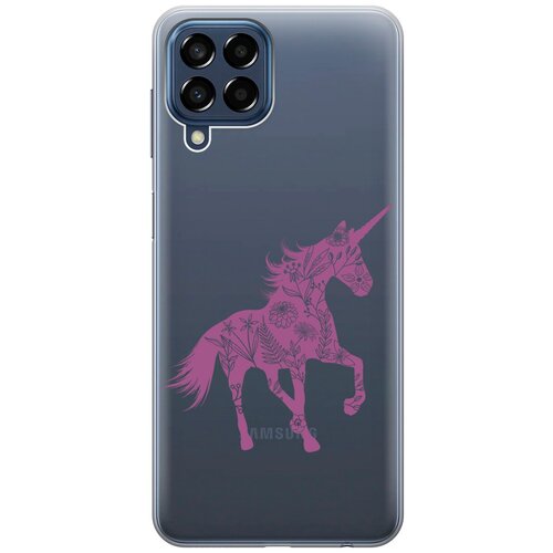 Силиконовый чехол на Samsung Galaxy M33 5G, Самсунг М33 5г с 3D принтом Floral Unicorn прозрачный матовый чехол unicorn swim ring для samsung galaxy m33 5g самсунг м33 5г с 3d эффектом красный