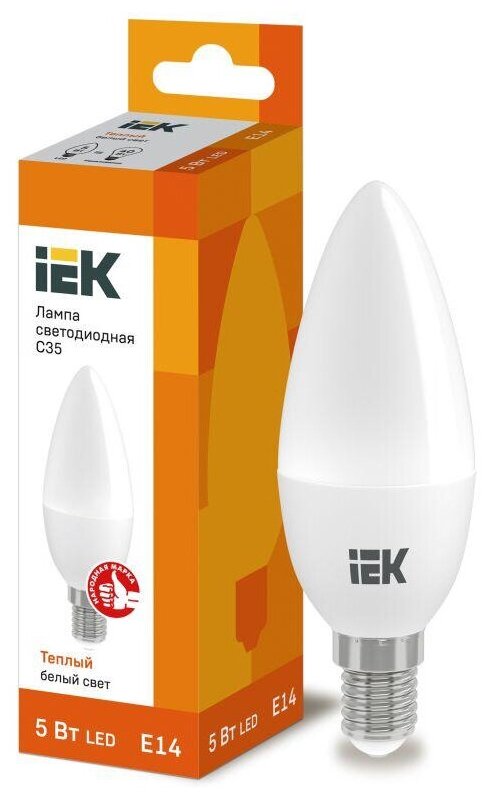 Лампа светодиодная ECO C35 свеча 5Вт 230В 3000К E14 | код. LLE-C35-5-230-30-E14 | IEK ( 1шт. )