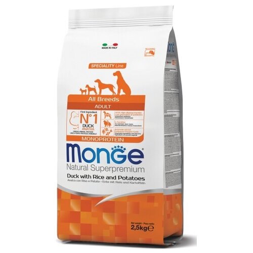 Сухой корм для собак Monge Speciality line, утка, с рисом, с картофелем 1 уп. х 1 шт. х 12 кг