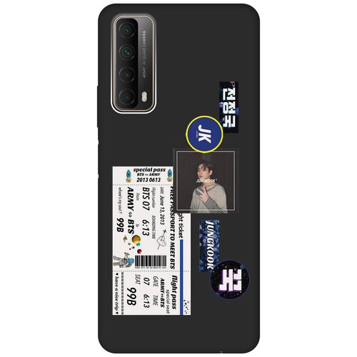 Матовый чехол BTS Stickers для Huawei P Smart (2021) / Хуавей П Смарт (2021) с 3D эффектом черный матовый чехол camomiles для huawei p smart 2021 хуавей п смарт 2021 с 3d эффектом черный