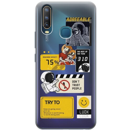 Силиконовый чехол с принтом Space Stickers для Vivo Y17 / Y3 / Y12 / Y15 / Виво У17 силиконовый чехол activ puffy для vivo y12 y17 y15 и др прозрачный