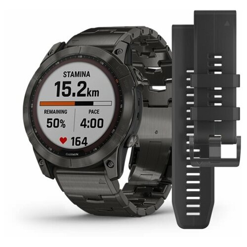 Garmin Fenix 7X Sapphire Solar титановый угольно-серый DLC с угольно-серым титановым DLC браслетом черный