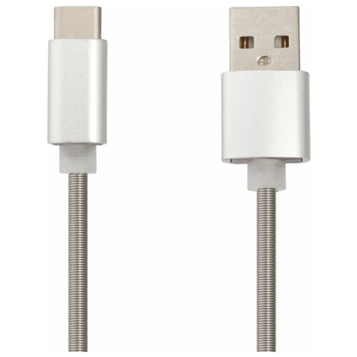 USB кабель "LP" USB Type-C "Пружина" в металлической оплетке (стальной/коробка)