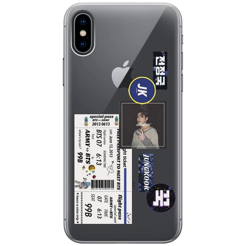 Силиконовый чехол на Apple iPhone Xs / X / Эпл Айфон Икс / Икс Эс с рисунком BTS Stickers силиконовый чехол на apple iphone xs x эпл айфон икс икс эс с рисунком meaning