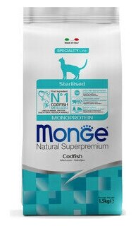 Monge Cat Monoprotein Sterilised Merluzzo корм для стерилизованных кошек с треской 1,5 кг - фотография № 13