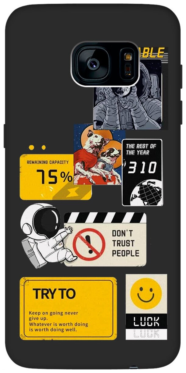 Матовый чехол Space Stickers для Samsung Galaxy S7 Edge / Самсунг С7 Эдж с 3D эффектом черный