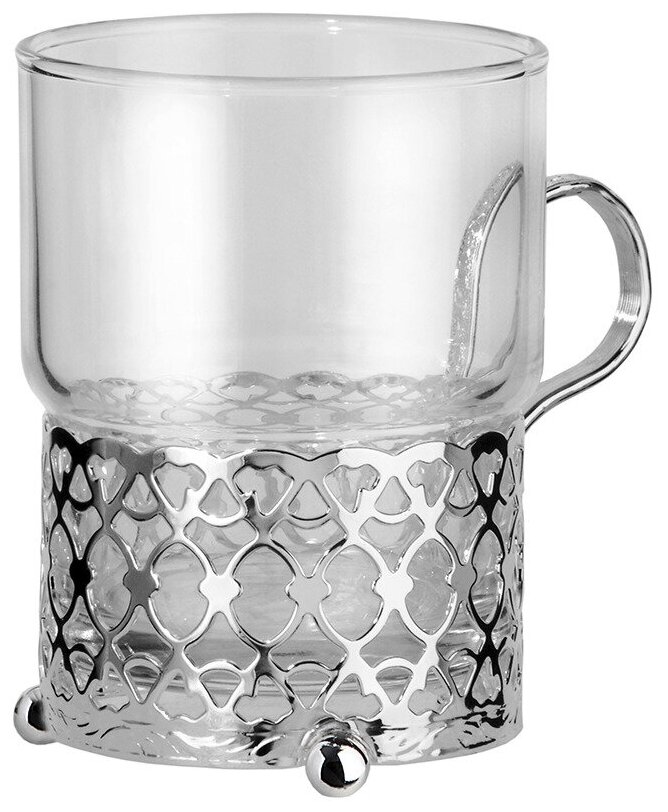 фото Стакан с подстаканником Queen Anne Античный 7х9 см, стекло, сталь, посеребрение
