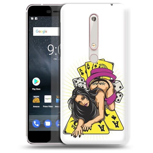 Чехол задняя-панель-накладка-бампер MyPads нарисованная девушка с игровыми картами для Nokia 6 (2018)/Nokia 6.1 противоударный