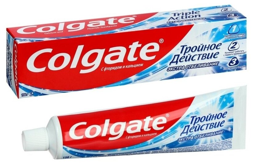 Colgate Паста зубная Тройное действие, Экстра отбеливание, 100 мл , 2 шт.