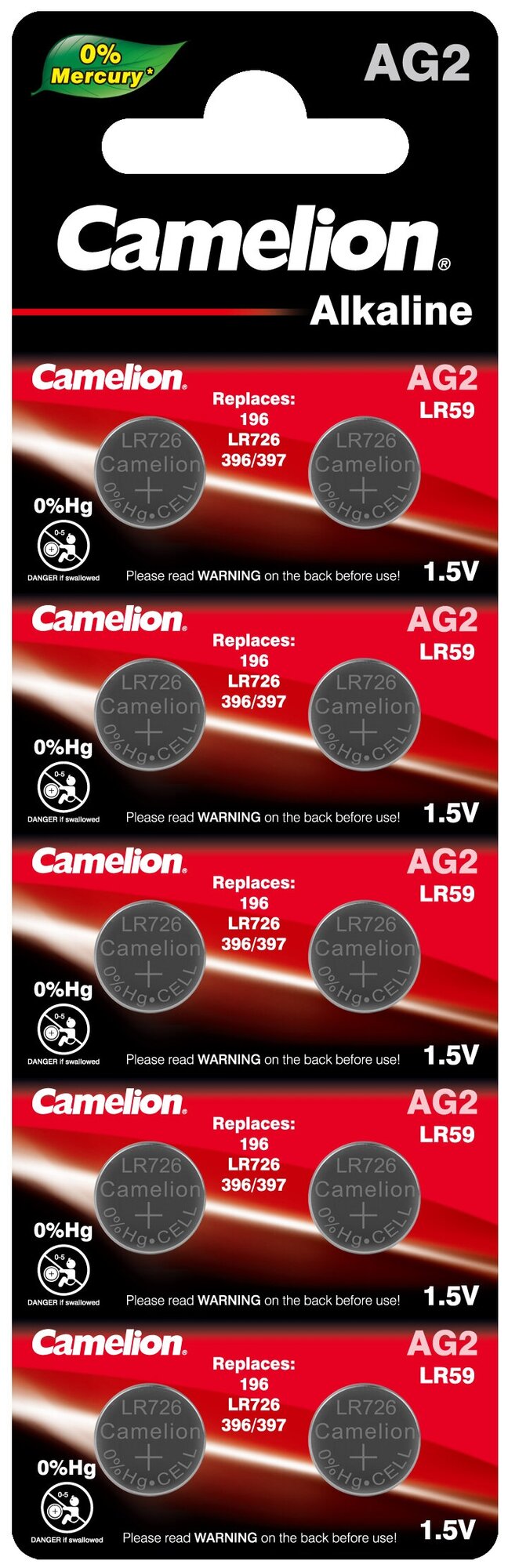 Батарейка для часов Camelion G 2 Mercury Free AG2-BP10(0%Hg), 396A/LR726/196