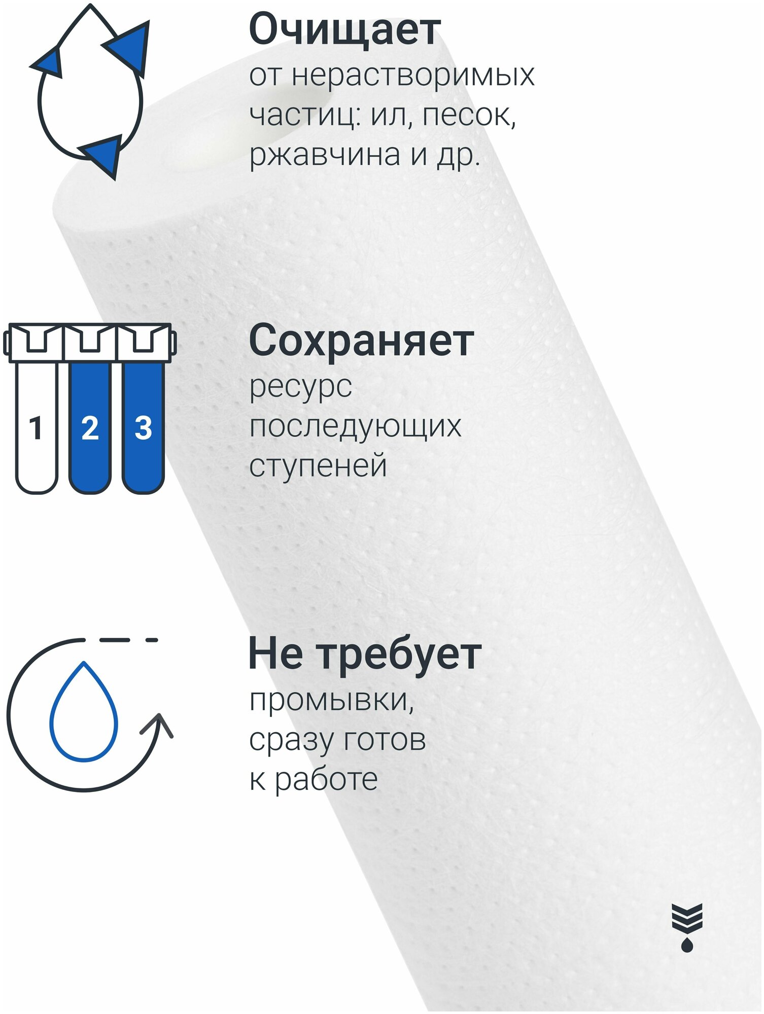 Картридж из полипропилена Адмирал ФПП-10-20 мкм (PP-10SL, ЭФГ 63/250, B510) фильтр грубой очистки холодной и горячей воды, механика для Барьер, Гейзер - фотография № 3