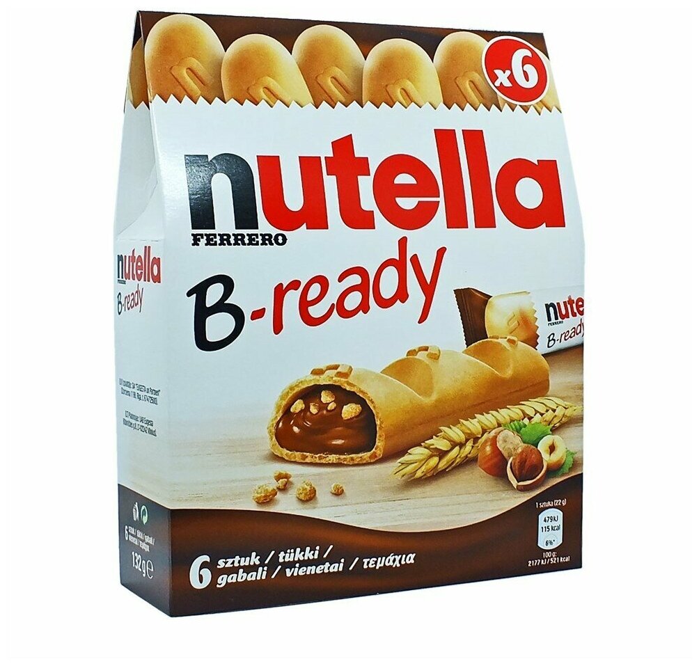 Бисквитные батончики Ferrero Nutella B-ready (Венгрия), 132 г - фотография № 1