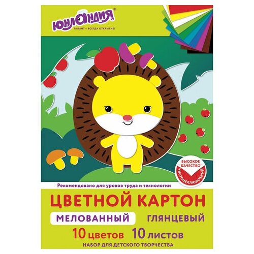 Картон цветной А4 мелованный EXTRA, 10 листов, 10 цветов, в папке, юнландия, 200х290 мм, 113548 (цена за 1 ед. товара)