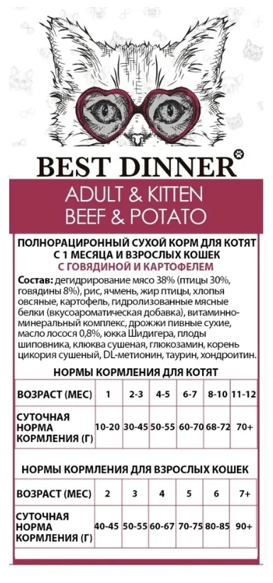 Сухой корм Best Dinner для котят и беременных кошек говядина, картофель 400гр - фотография № 20