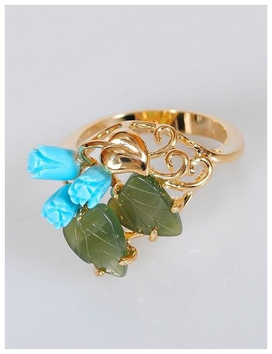 Кольцо помолвочное Lotus Jewelry, нефрит, бирюза