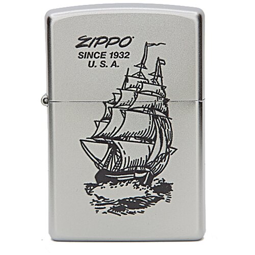 Оригинальная бензиновая зажигалка ZIPPO Classic 205 Boat-Zippo с покрытием Satin Chrome™ набор зажигалка zippo classic satin chrome запасной фитиль