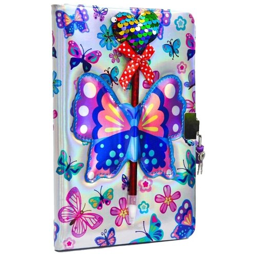 Блокнот детский Бабочка + ручка сердечко / Замок с ключиками блокнот с замочком танец бабочек