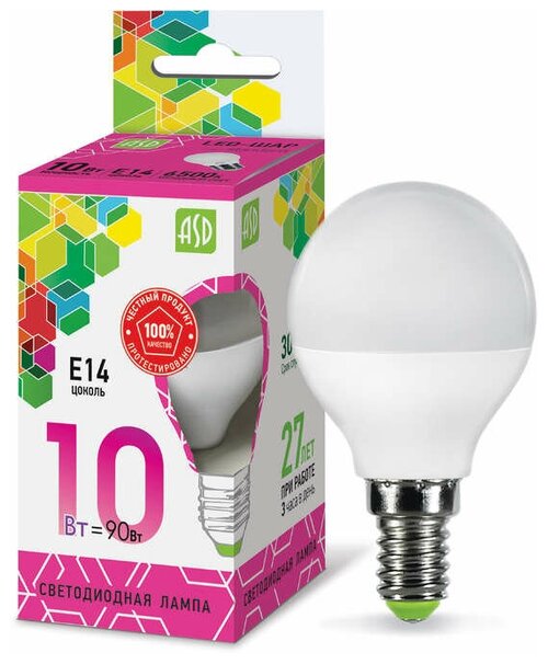 ASD-electric Лампа светодиодная LED-ШАР-standard 10Вт 230В E14 6500К 900Лм ASD 4690612015460