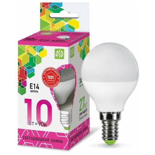 ASD-electric Лампа светодиодная LED-ШАР-standard 10Вт 230В E14 6500К 900Лм ASD 4690612015460