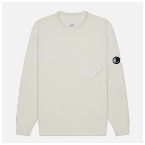 фото Мужская толстовка c.p. company diagonal raised fleece split neck line белый , размер m