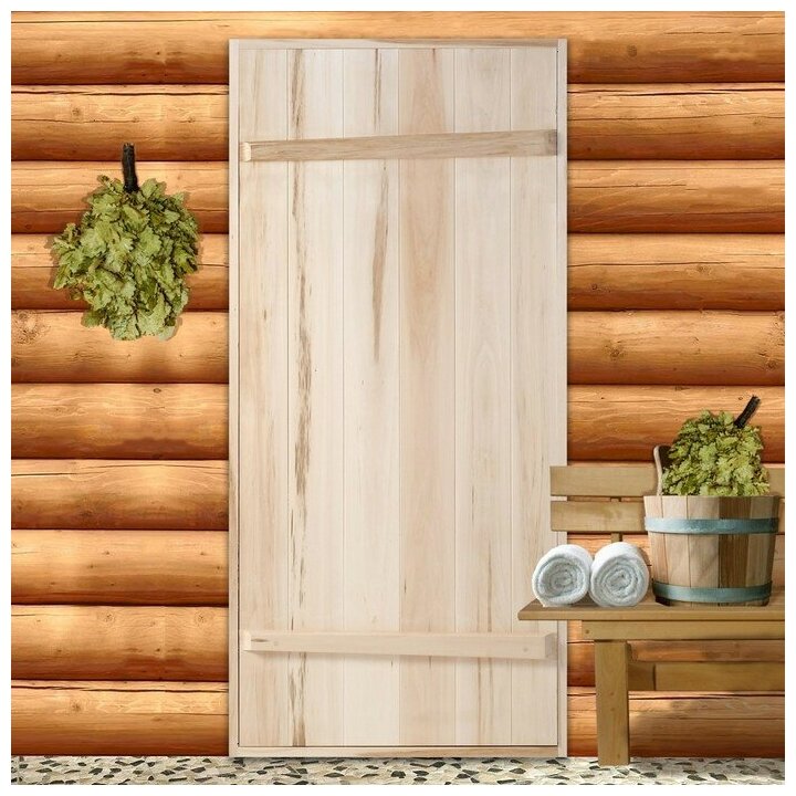 Дверной блок для бани, 170×80см, из липы, на клиньях, массив, "Добропаровъ"