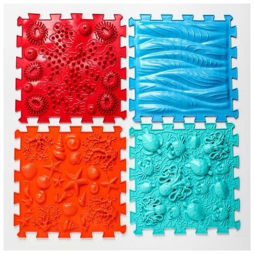 Товары для детей/ Мягкие игрушки/ Развивающие игрушки/ Массажный коврик - пазл, модульный ОРТО пазл, 8 модулей, 4 вида покрытия, 