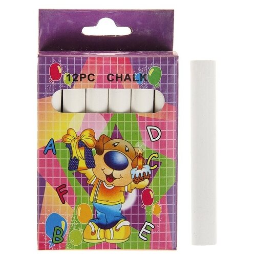 Мел школьный белый набор 12 штук круглый беспыльный в картонной коробке 96₽