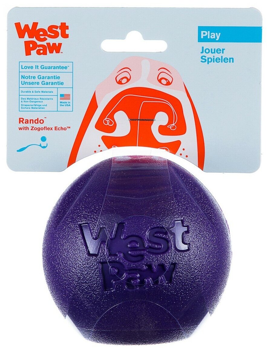 West Paw Zogoflex игрушка для собак мячик Rando 6 см фиолетовый - фотография № 6