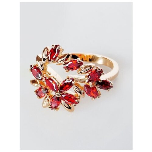 фото Кольцо lotus jewelry, бижутерный сплав, золочение, гранат, размер 20, красный