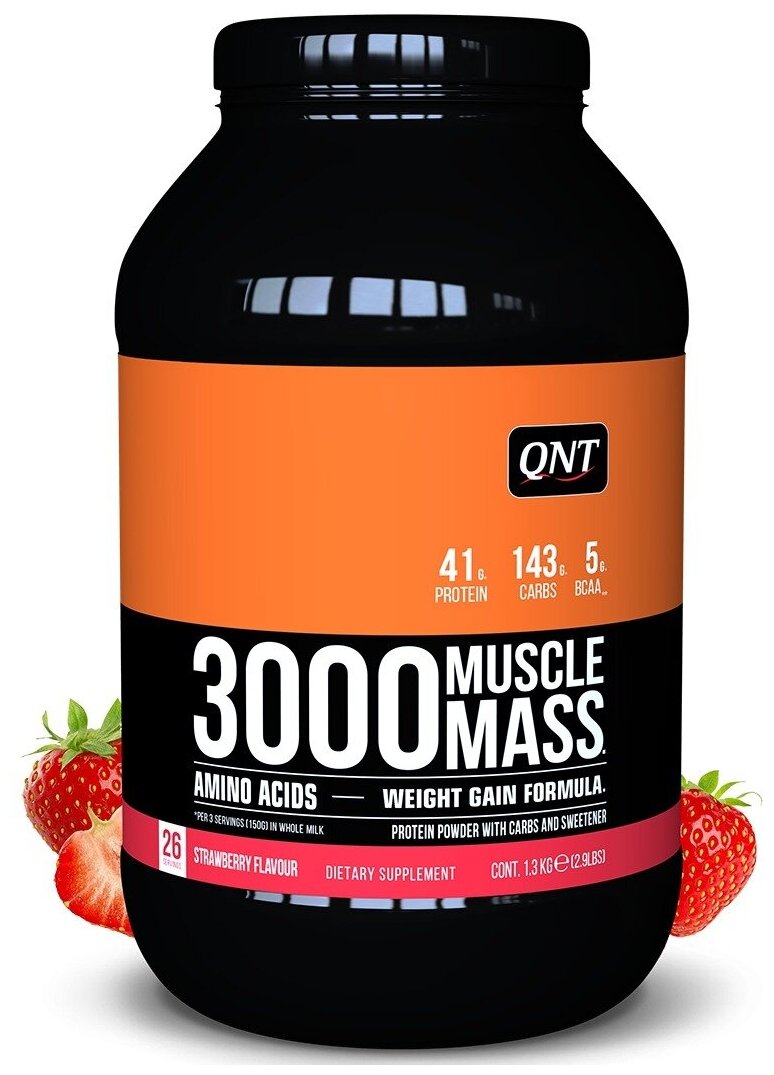 Гейнер QNT MUSCLE MASS 3000 1300 г, Клубника