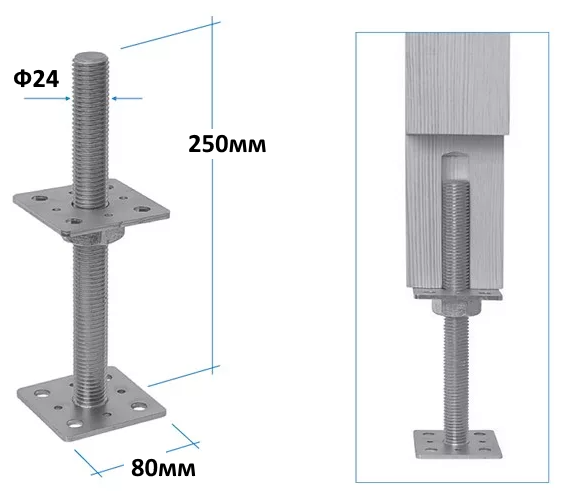 Стойка регулировочная PSR М24 80х80х250 (1шт)