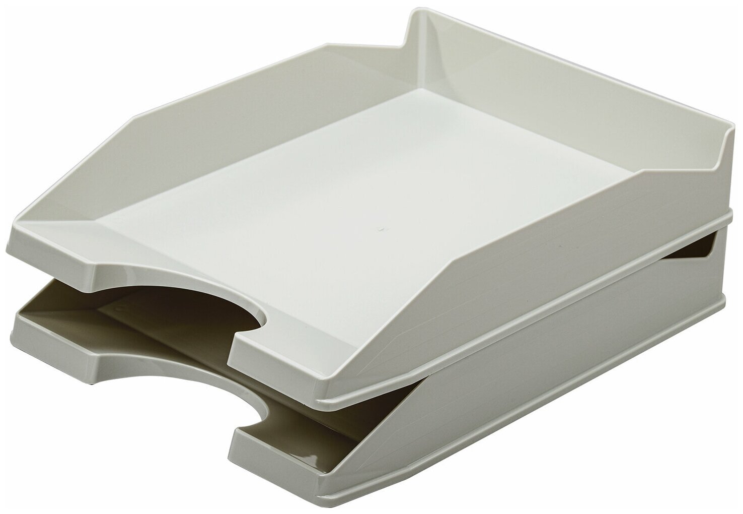 фото Лоток горизонтальный для бумаг комплект 2 шт, BRAUBERG "Modern", 346х254х61 мм, серый, 238025