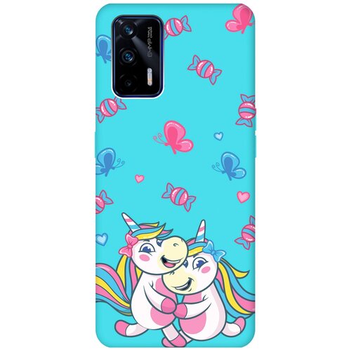 Матовый чехол Unicorns and Candies для Realme GT / Рилми ГТ с 3D эффектом бирюзовый матовый чехол unicorns and candies для realme c30 рилми с30 с 3d эффектом черный