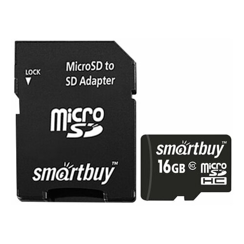 Карта памяти microSDHC 16 GB SMARTBUY 10 Мб/сек. (class 10) с адаптером, 2 шт карта памяти 16 гб microsdhc smartbuy sb16gbsdcl10 01 class 10