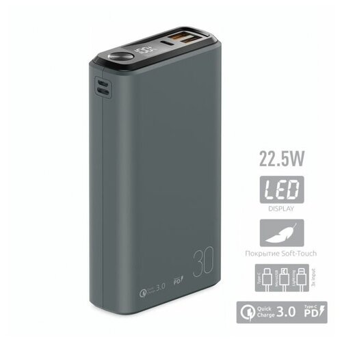 Внешний аккумулятор Olmio QS-30 225W 30000 mAh темно-серый 320200₽