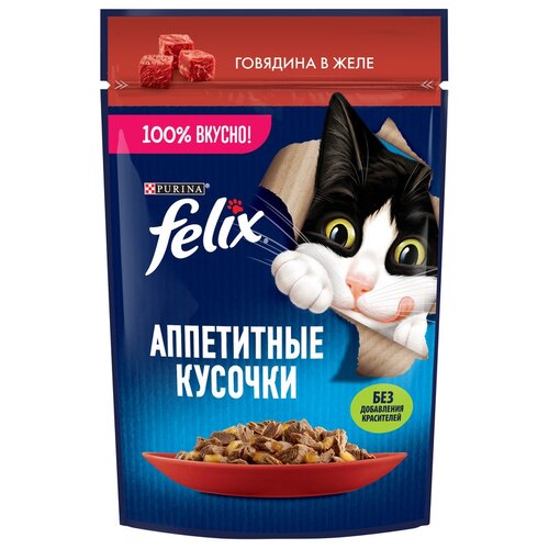 Влажный корм для взрослых кошек Felix Аппетитные кусочки, с говядиной 75 г (кусочки в желе)