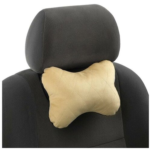 Подушка автомобильная косточка на подголовник велюр бежевый ромб 16х24 см 558₽