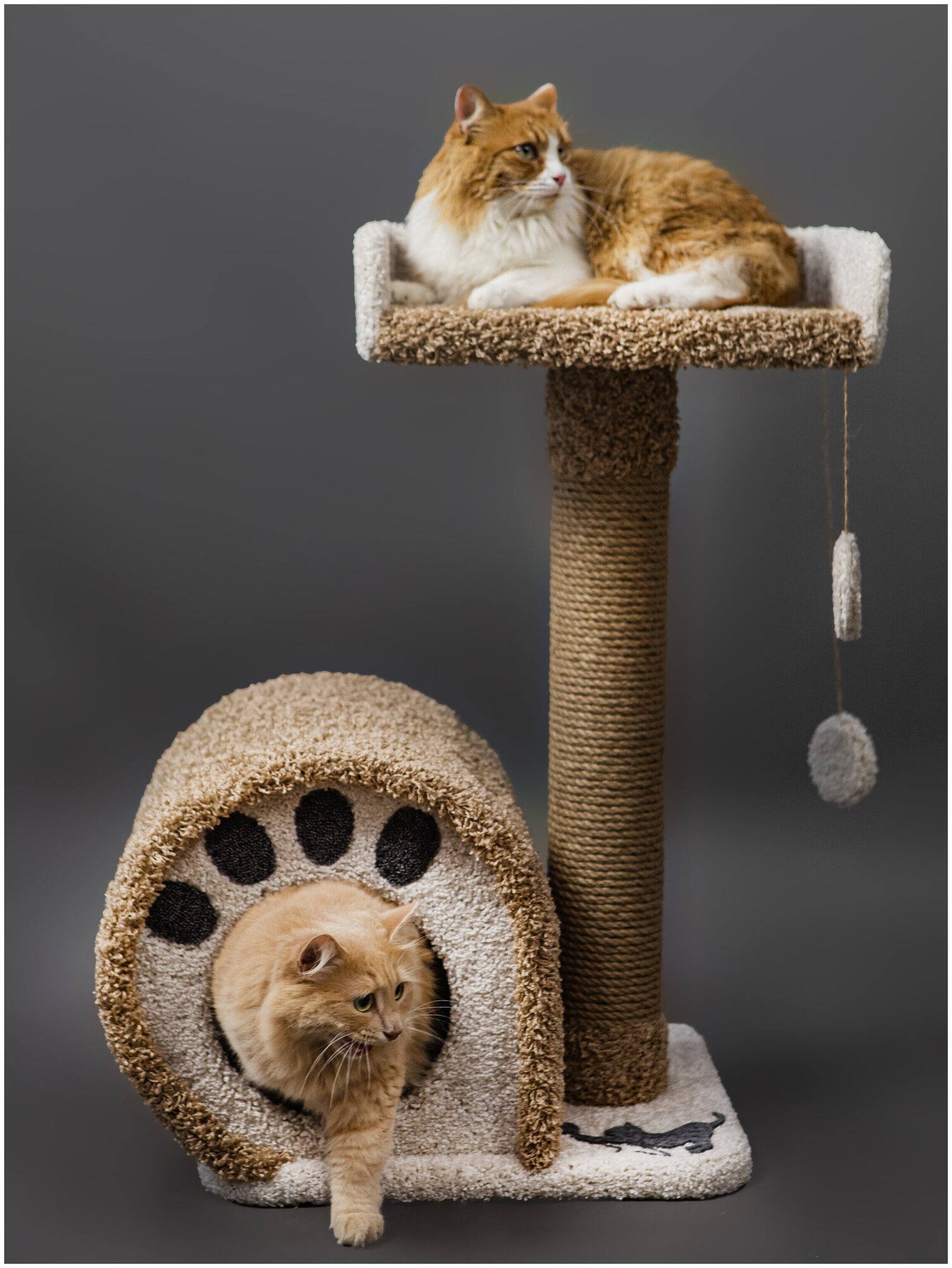 Домик для кошки с когтеточкой-столбиком и лежанкой, Премиум ковролин - фотография № 1