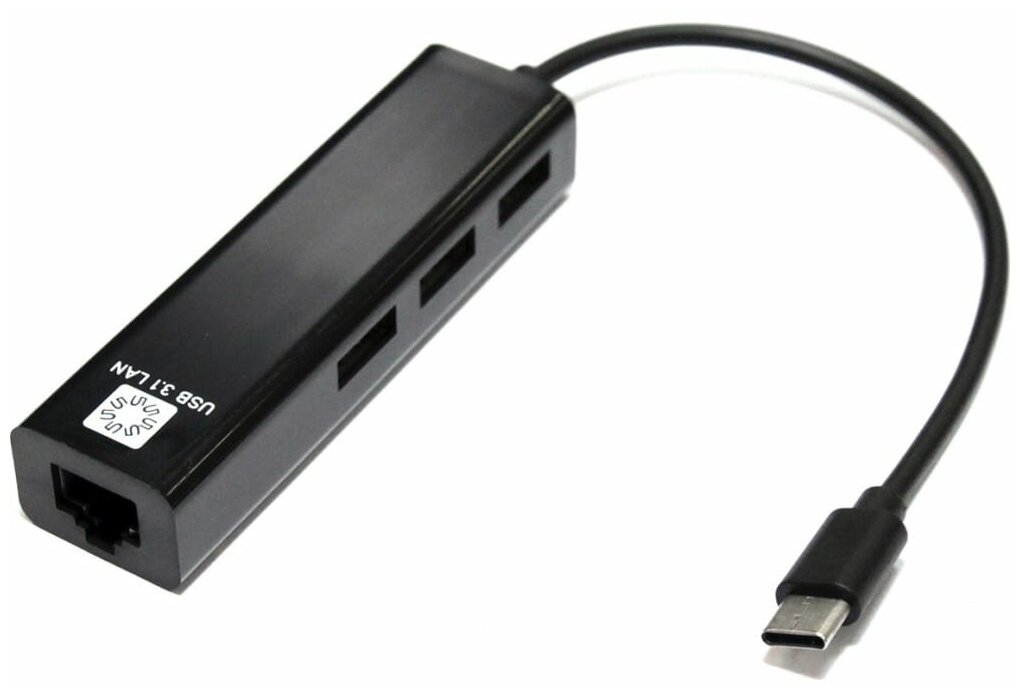 5bites Сетевая карта USB3.1 RJ45 100мегабит 3хпортов USB2.0 разветв. черн UA3C-45-09BK