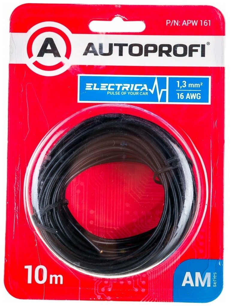 Провод монтажный низковольтный AUTOPROFI ELECTRICA APW 161 Сечение: 13мм2 /16AWG. Цвет: Черный. Длина провода: 10 м. Упаковка: ПВХ блистер.