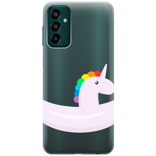 Силиконовый чехол с принтом Unicorn Swim Ring для Samsung Galaxy M13 / Самсунг М13 матовый чехол unicorn swim ring для samsung galaxy m13 самсунг м13 с 3d эффектом красный