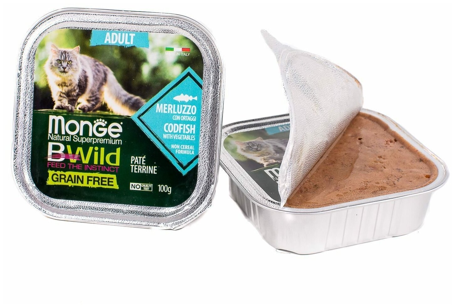 Monge Cat BWild GRAIN FREE беззерновые консервы из трески с овощами для взрослых кошек 100г - фотография № 6
