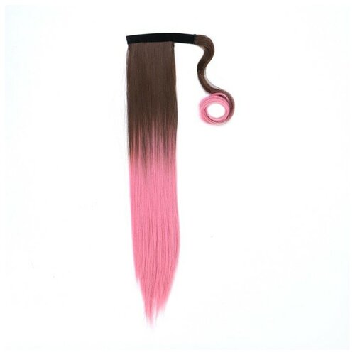 Queen fair Хвост накладной, прямой волос, на резинке, 60 см, 100 гр, цвет каштановый/розовый(#SHT12C/SHT311)