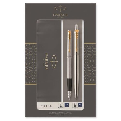 Подарочный набор из 2-х ручек Parker Jotter Stainless Steel GT перьевая+шариковая ручки